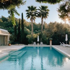 Der Pool unter Palmen